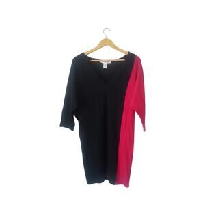 Diane Von Furstenberg 100% Wool Colorblock Sweater Mini Dress Pink/Black Size 4